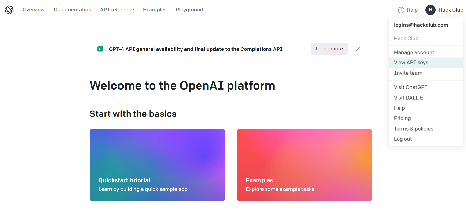 API keys on OpenAI